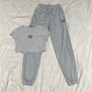 Shein Butterfly Two Piece Crop Tee & Joggers